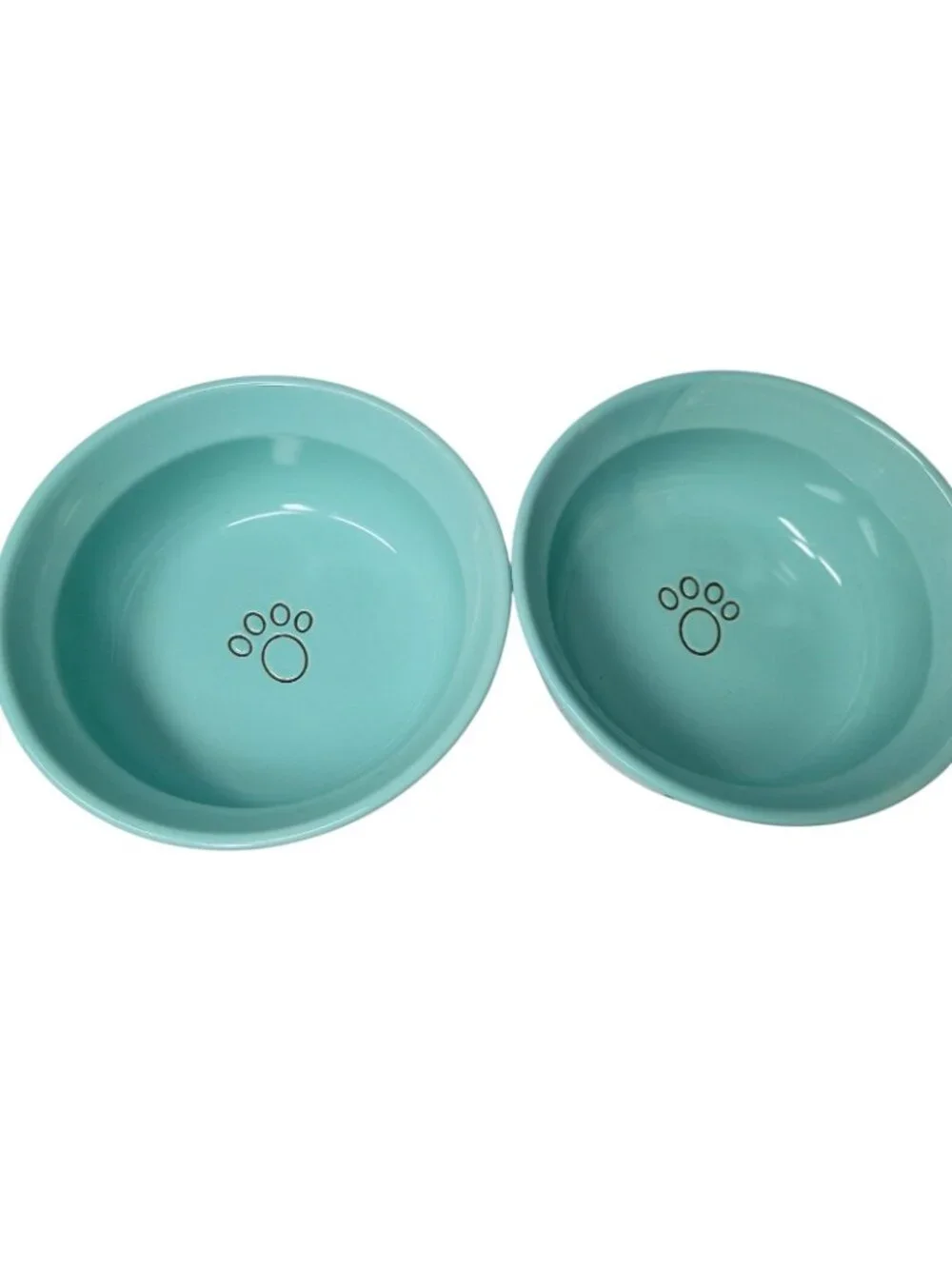 Signature Housewares Stoneware Pet Bowls Cat Dog Spell Out Aqua Paw Print
